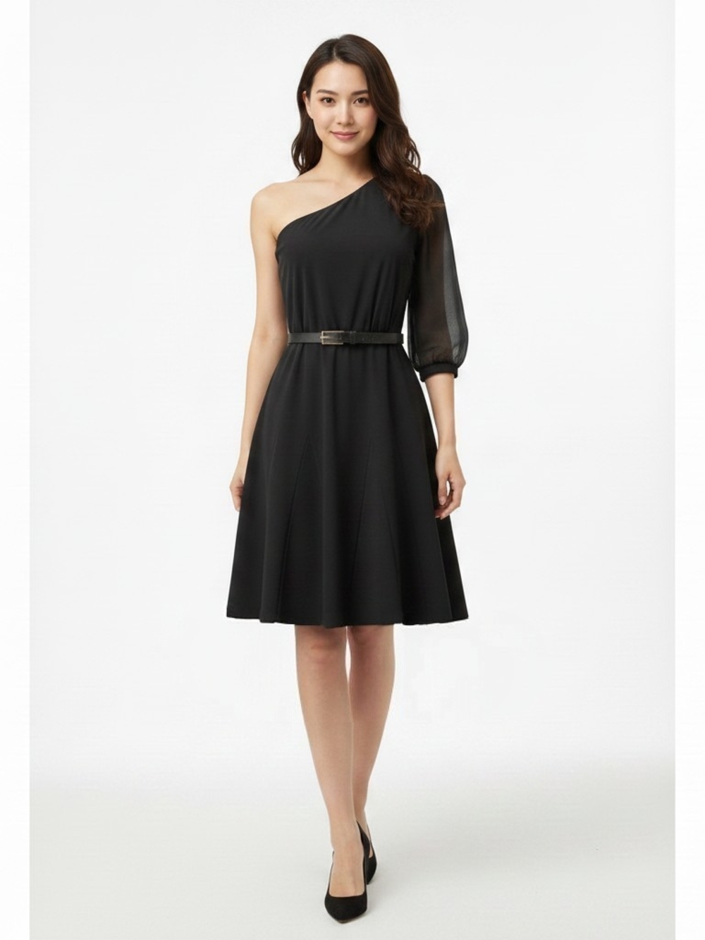 Jade Melody Tam One Shoulder Puff Sleeve LBD Mini Dress Black Size Large